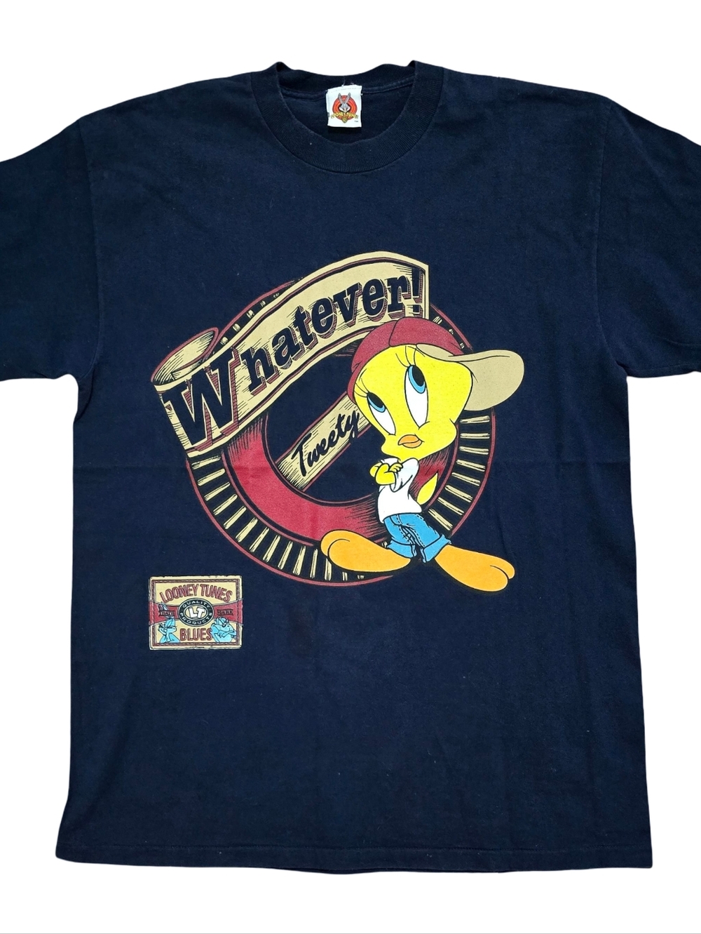 Vintage 1997 Looney Tunes Tweety Bird Whatever T-Shirt - Single Stitch Navy XL